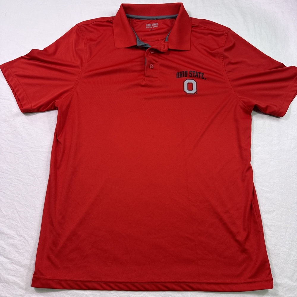 Ohio State Buckeyes Authentic Apparel Polo Shirt Red Mens L NCAA Performance